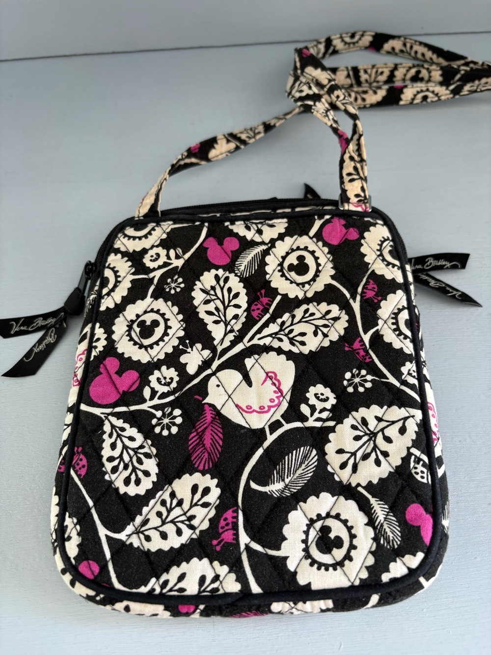 Vera Bradley Disney Black, White & Pink Floral Quilted Crossbody